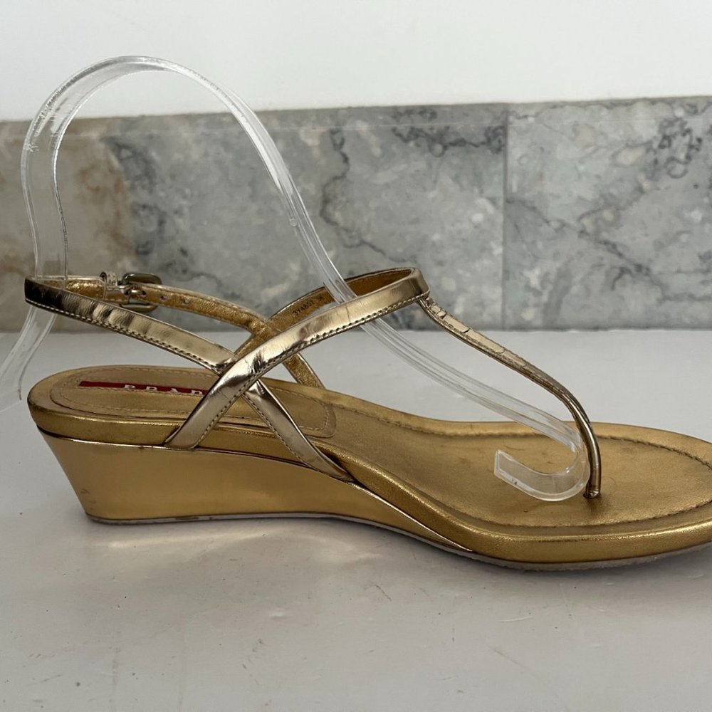 Gold Prada Wedge Platform Sandals - image 5